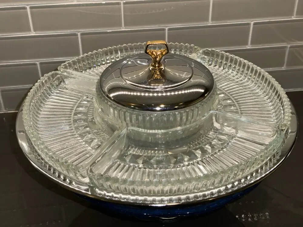 Vintage 13” Kromex 5-Part Lazy Susan Serving Tray /Relish Dish/Party Platter